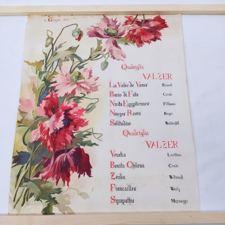 Manifesto dipinto balli Valzer Quadriglia 12 giugno 1902 Macchie