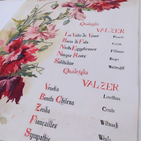 Manifesto dipinto balli Valzer Quadriglia 12 giugno 1902 Macchie