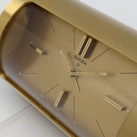 Orologio sveglia da tavolo svizzera Swiza a cilindro in ottone anni 60/70