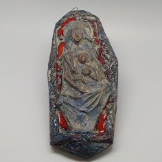 Ceramica artistica Madonna con Bambino colore blu, azzurro e rosso 35x16 cm