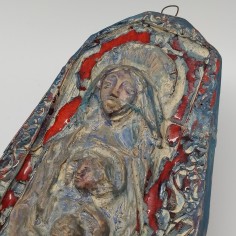 Ceramica artistica Madonna con Bambino colore blu, azzurro e rosso 35x16 cm 2