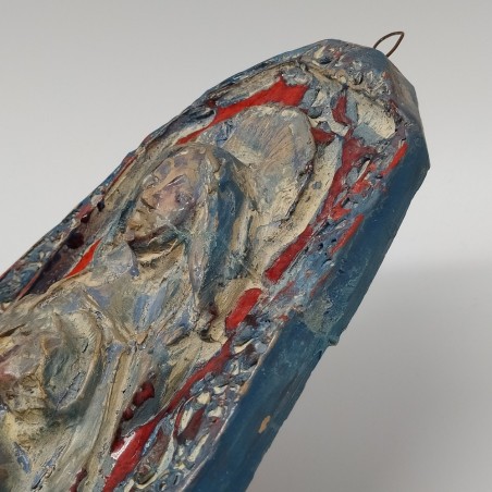 Ceramica artistica Madonna con Bambino colore blu, azzurro e rosso 35x16 cm