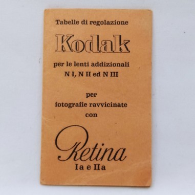 Tabella regolazione Retina Kodak per lenti N I, N II e N III Buono