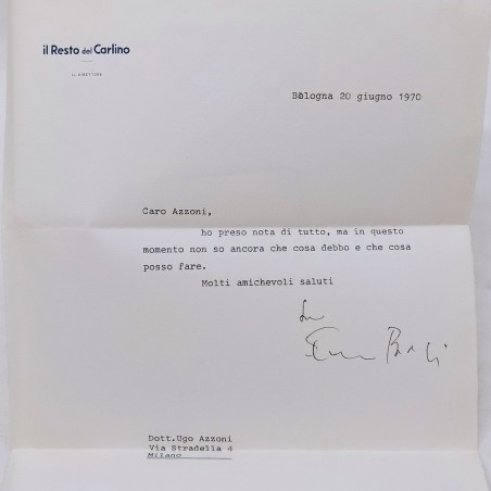 Lettera firma Enzo Biagi 1970 in carta intestata Il Resto del Carlino Buono