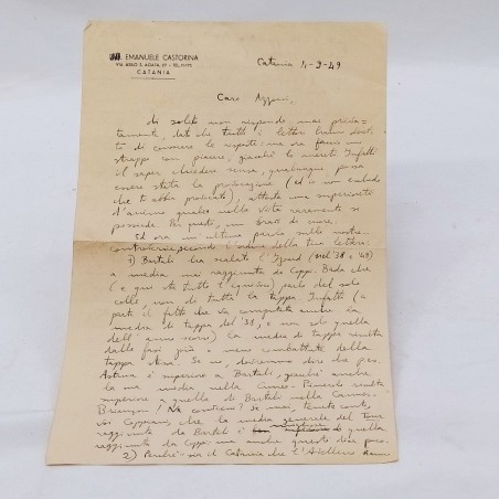 Lettera Emanuele Castorina a proposito di Coppi e Bartali 1949 Segni del tempo