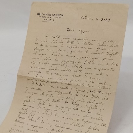 Lettera Emanuele Castorina a proposito di Coppi e Bartali 1949 Segni del tempo