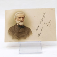 Cartolina con immagine Verdi con francobollo e timbri non leggibili Macchie