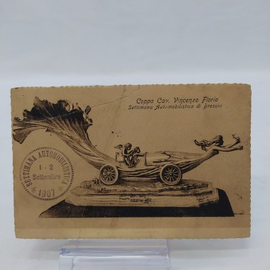Cartolina coppa Florio 1907 bollata e timbrata Strappata e reincollata all'epoca
