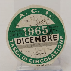 Bollo auto A.C.I. 1965 timbrato compilato a mano Buono