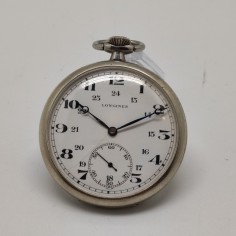 Longines orologio da tasca in acciaio quadrante bianco doppio orario
