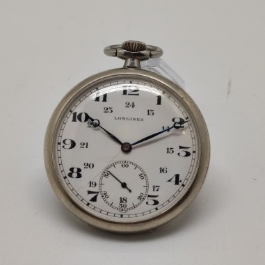 Longines orologio da tasca in acciaio quadrante bianco doppio orario