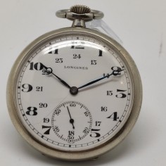 Longines orologio da tasca in acciaio quadrante bianco doppio orario 2