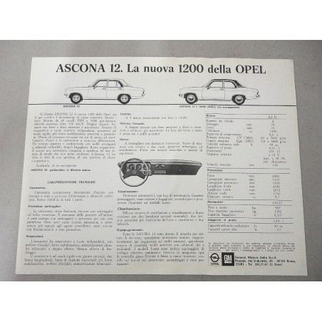 PROSPEKT BROCHURE DEPLIANT OPEL ASCONA 12 FOGLIO SINGOLO