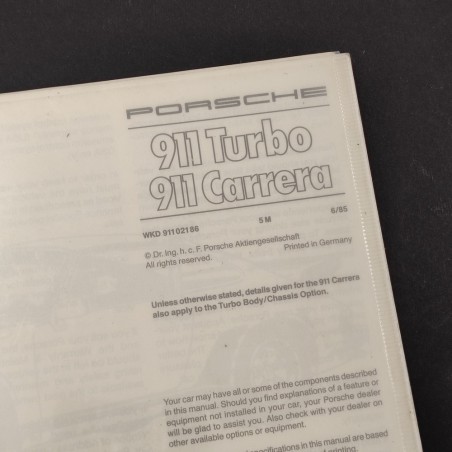PORSCHE 911 Turbo & Carrera Owner's Manual Mod. 86 inglese