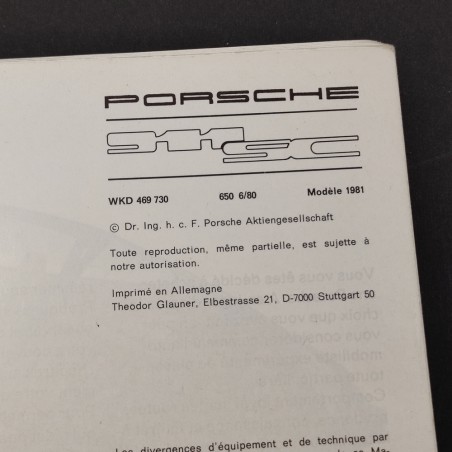 PORSCHE 911 SC Manuel Technique Repertoire d'Entretien 1981