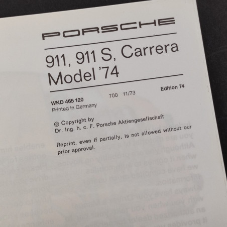 PORSCHE 911 911S 911 Carrera Driver's Manuale Maintenance Record 1974