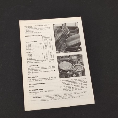 AUTOBIANCHI A112 Abarth Supplemento al manuale di uso manutenzione FRA GER