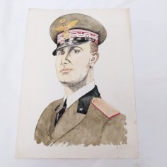 Disegno ad aquerello e china ritratto Re Umberto a firma A. Zoboli
