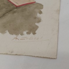 Disegno ad aquerello e china ritratto Re Umberto a firma A. Zoboli 2