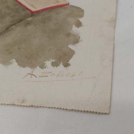 Disegno ad aquerello e china ritratto Re Umberto a firma A. Zoboli