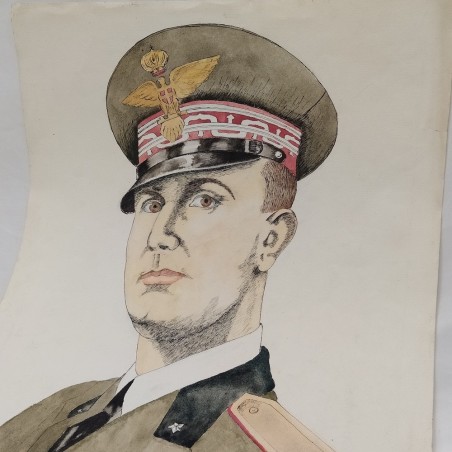 Disegno ad aquerello e china ritratto Re Umberto a firma A. Zoboli