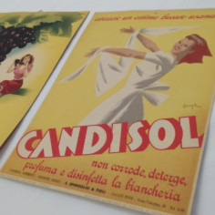 Lotto 2 cartoncini pubblicitari PERINO CANDISOL anni '47 e '51 -  Ingiallimenti 2