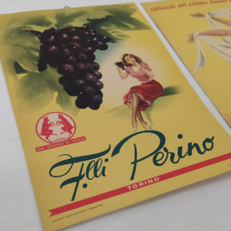 Lotto 2 cartoncini pubblicitari PERINO CANDISOL anni '47 e '51 -  Ingiallimenti