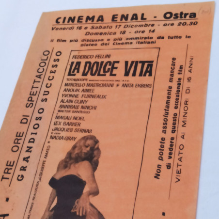 Locandina film "La dolce vita" Cinema Enal Ostra - Ingiallimenti