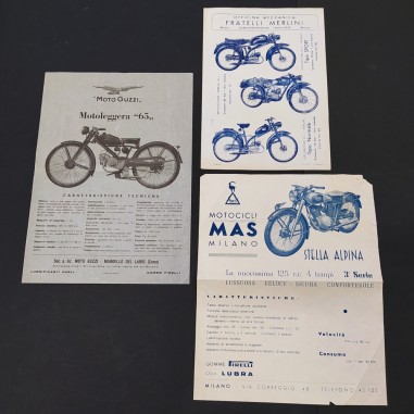 Lotto 3 opuscoli moto MAS, Merlini, Moto Guzzi - Segni del tempo