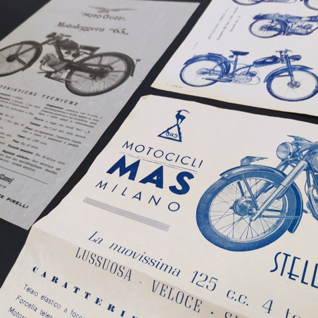 Lotto 3 opuscoli moto MAS, Merlini, Moto Guzzi - Segni del tempo
