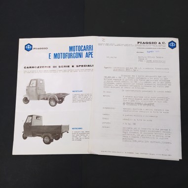 Catalogo Piaggio Ape e lettera promozionale 1968 - Ingiallimenti