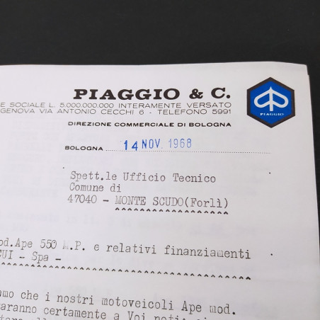 Catalogo Piaggio Ape e lettera promozionale 1968 - Ingiallimenti