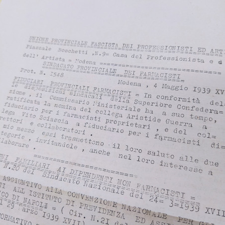 Relazione Unione fascista dei professionisti Modena 1939 - Ingiallimenti