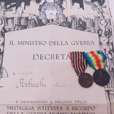Lotto 3 Decreti con 2 medaglie ricordo Guerra Mondiale- Segni del tempo 2