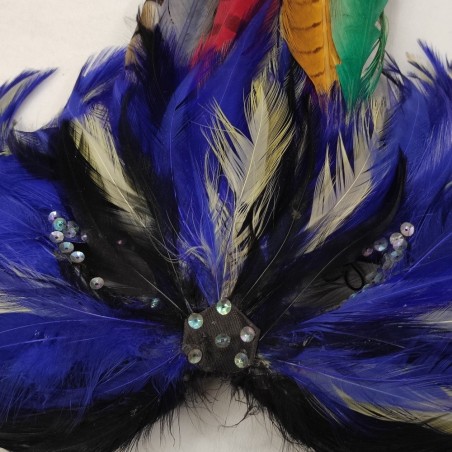 Maschera artigianale rivestita in piume blu