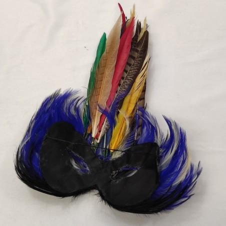 Maschera artigianale rivestita in piume blu