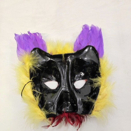 Maschera artigianale rivestita in piume rosse