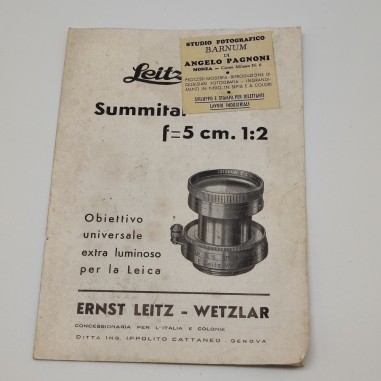 Opuscolo prezziario Leitz Summitar f＝5 cm 1:2 anno 1939