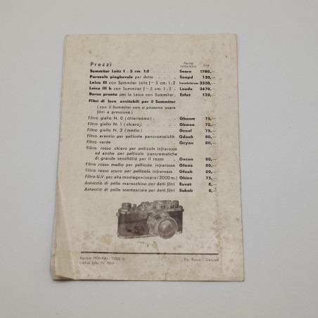 Opuscolo prezziario Leitz Summitar f＝5 cm 1:2 anno 1939
