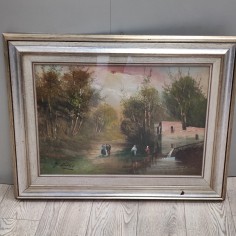 Quadro olio su tela Giacomo Curti Vista rurale 70x50 cm