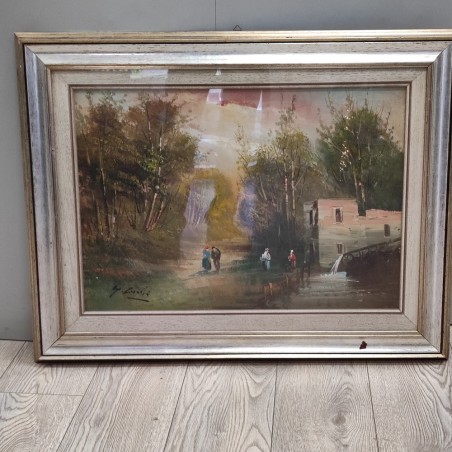 Quadro olio su tela Giacomo Curti Vista rurale 70x50 cm