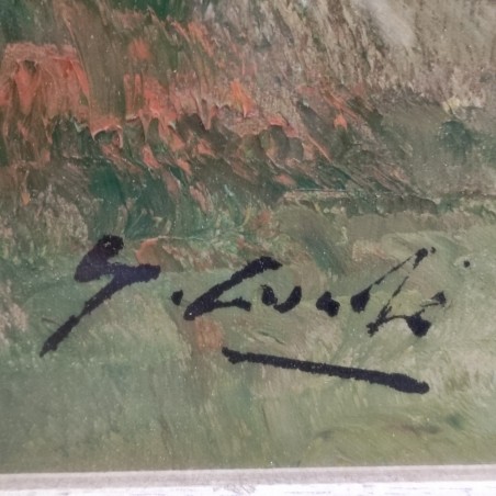 Quadro olio su tela Giacomo Curti Vista rurale 70x50 cm
