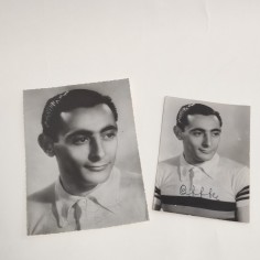 Lotto di 2 foto ciclista Fausto Coppi autografate con dedica 2