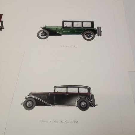 Lotto di 8 stampe litrografiche a colori auto epoca anni 10-20