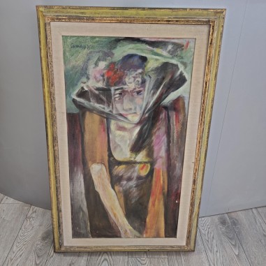 Tempera su tela Roberto Casadio 1971 figura di donna fronte stile cubismo