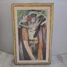 Tempera su tela Roberto Casadio 1971 figura di donna fronte stile cubismo 2