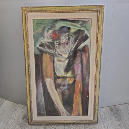 Tempera su tela Roberto Casadio 1971 figura di donna fronte stile cubismo
