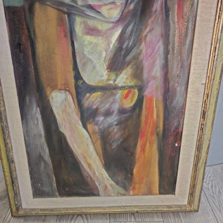 Tempera su tela Roberto Casadio 1971 figura di donna fronte stile cubismo