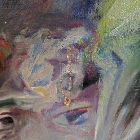 Tempera su tela Roberto Casadio 1971 figura di donna fronte stile cubismo