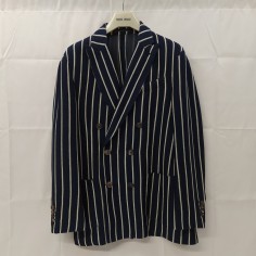 Giacca uomo Blazer Lardini lavorazione maglia blu a righe bianche Tg 48